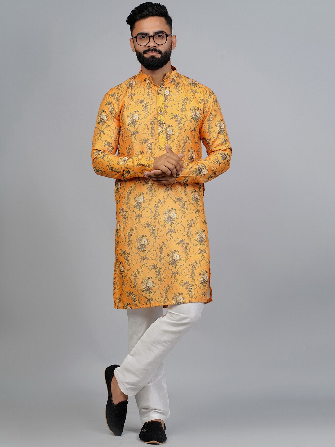 

Elepants Floral Printed Mandarin Collar Kurta, Yellow