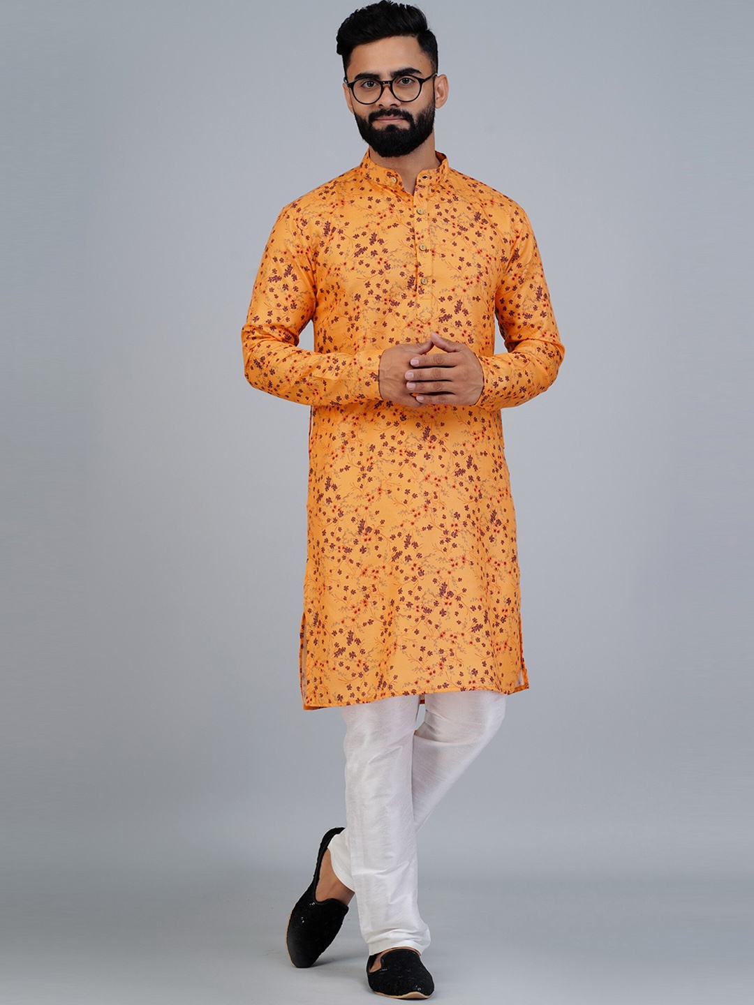 

Elepants Floral Printed Mandarin Collar Straight Kurta, Yellow