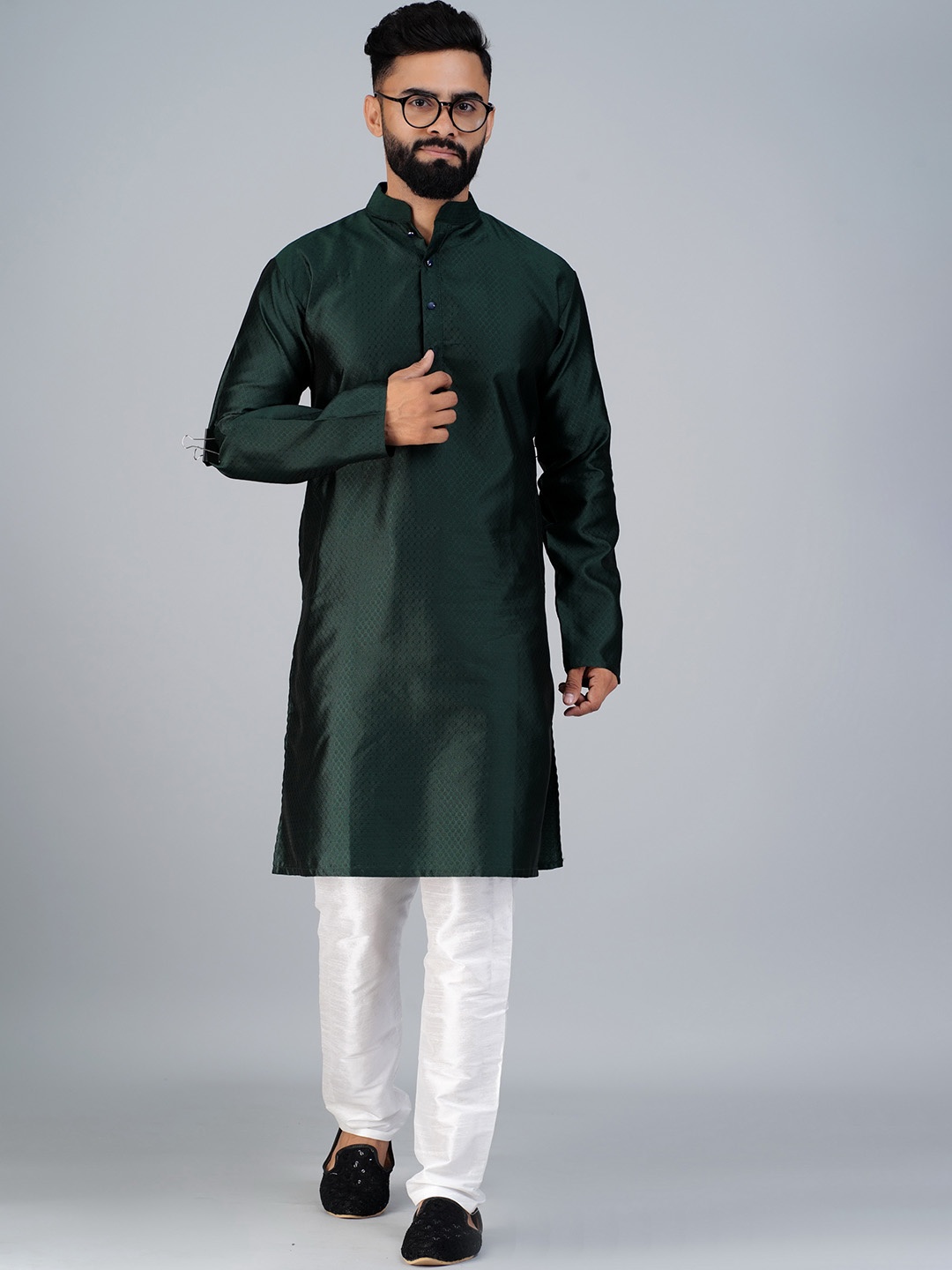 

Elepants Band Collar Regular Kurta, Green