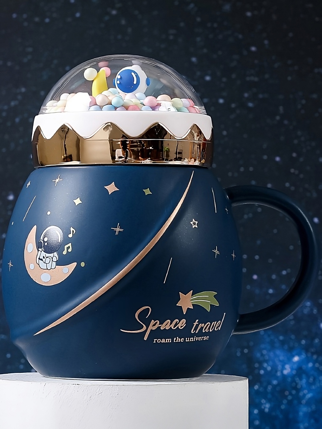 

BonZeaL Blue Printed Ceramic Matte Space Mug 500ml