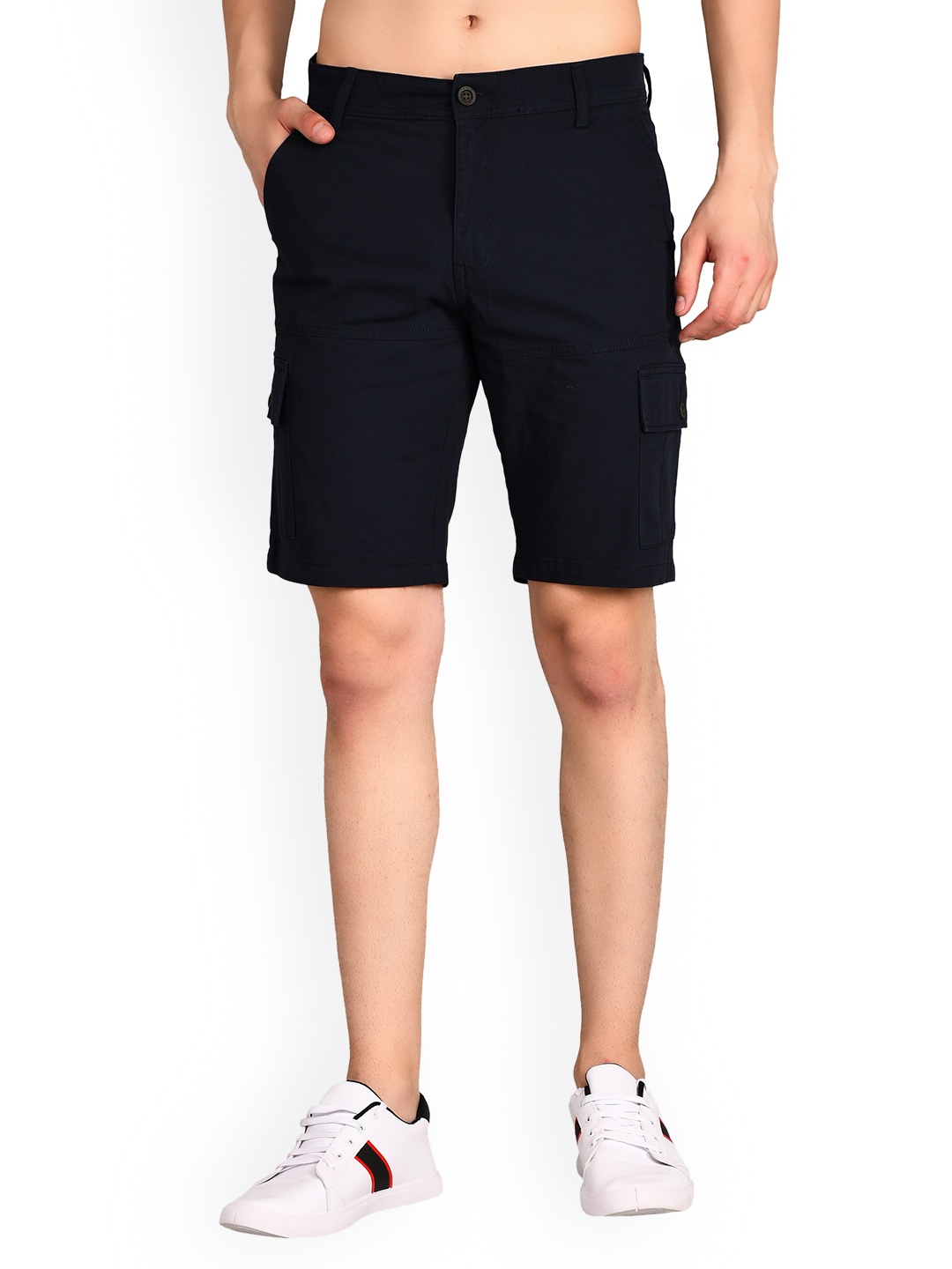 

TIM PARIS Men Mid-Rise Cotton Cargo Shorts, Navy blue