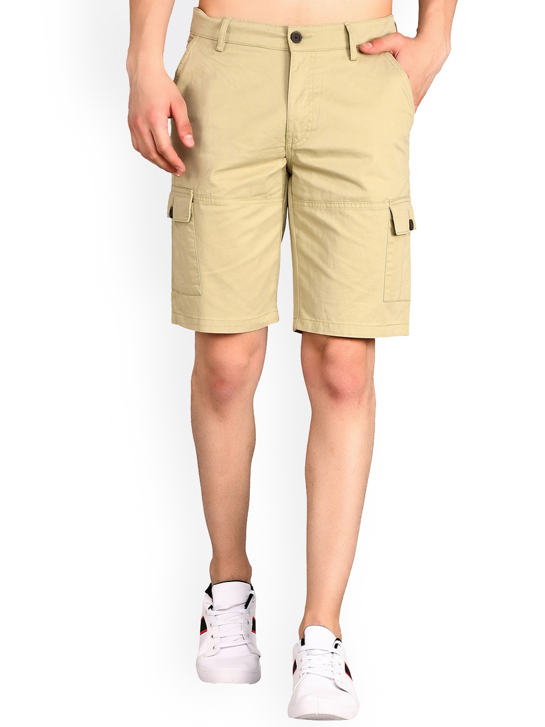 

TIM PARIS Men Mid-Rise Cotton Cargo Shorts, Cream