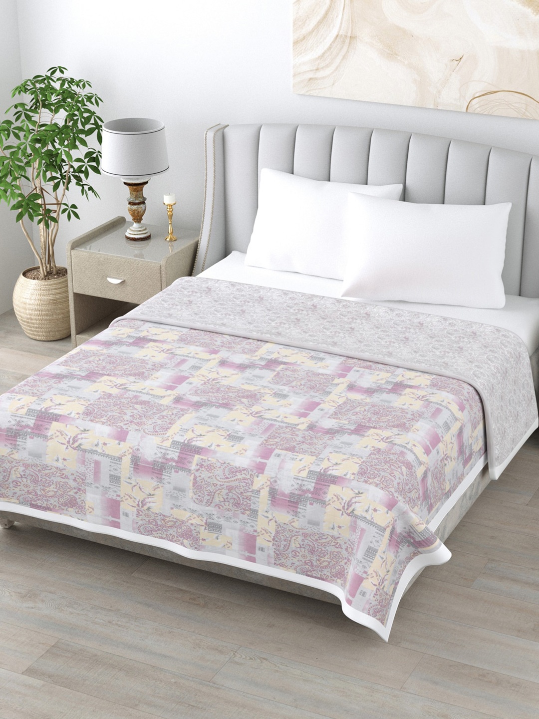 

Home Fresh Rosemary Grey & Pink Ethnic Motifs AC Room 210 GSM Pure Cotton Double Bed Dohar