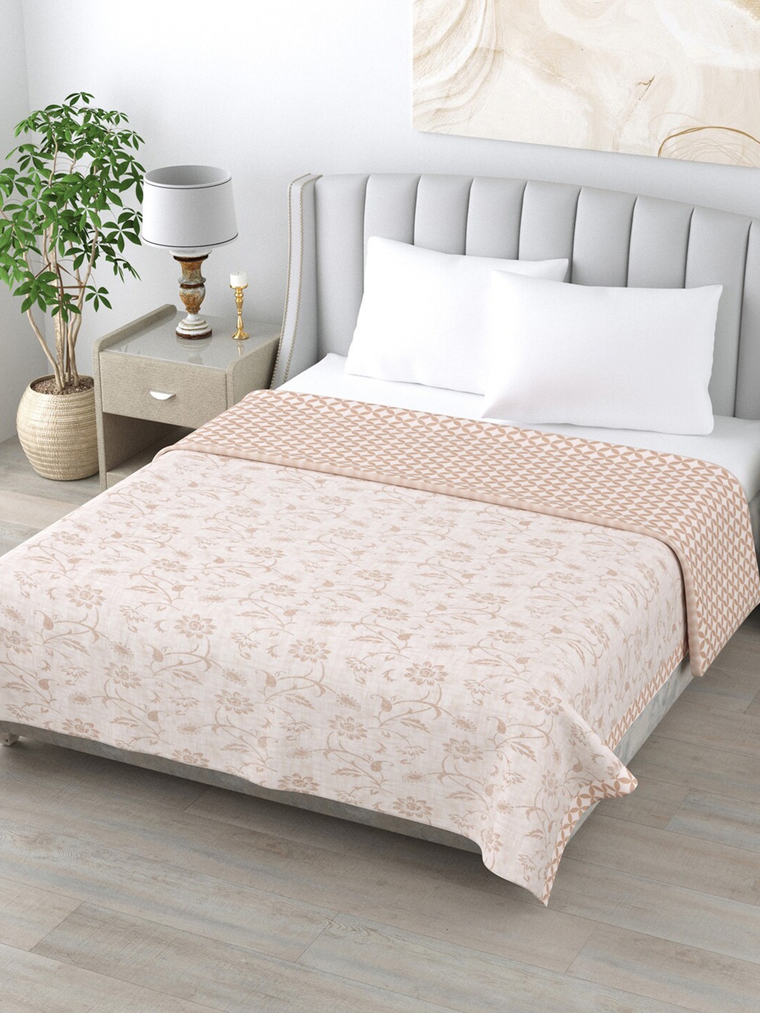 

Home Fresh Mauve & Cream Coloured Floral AC Room Cotton 210 GSM Double Bed Dohar