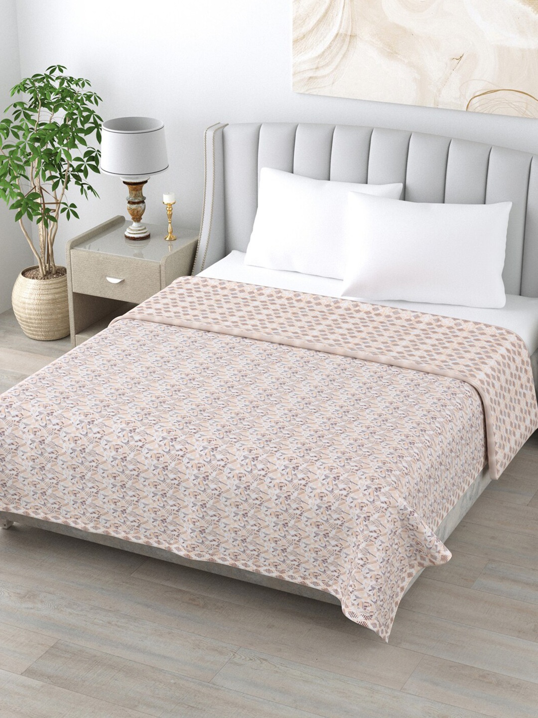 

Home Fresh Peach-Coloured & White Floral AC Room Cotton 210 GSM Double Bed Dohar