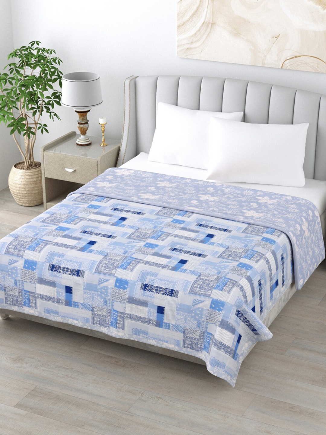 

Home Fresh Rosemary Blue Floral AC Room 210 GSM Double Bed Dohar