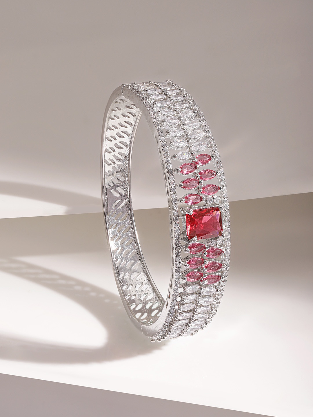 

Rubans Women Rhodium-Plated American Diamond Kada Bracelet, Silver