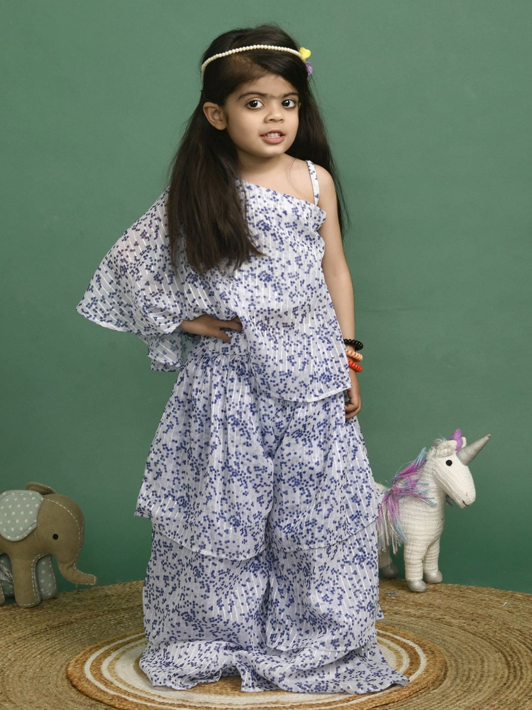 

Rangpur Girls Printed Top with Palazzos, White