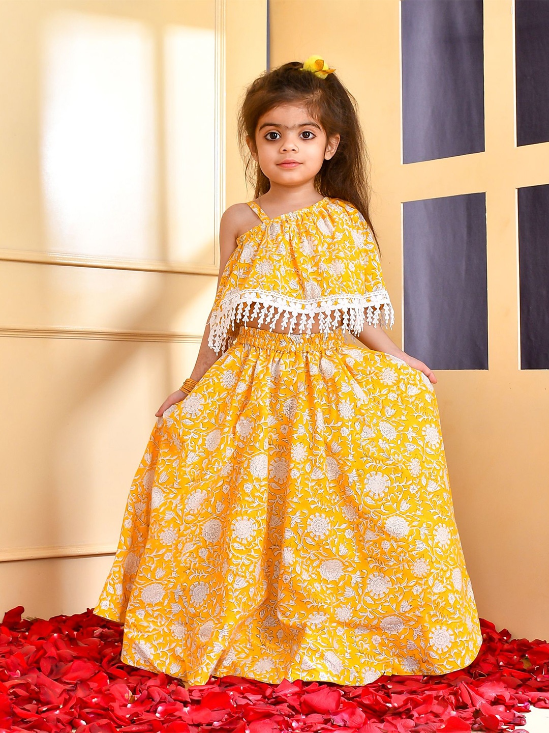 

Rangpur Girls Printed Pure Cotton Top with Skirt, Yellow