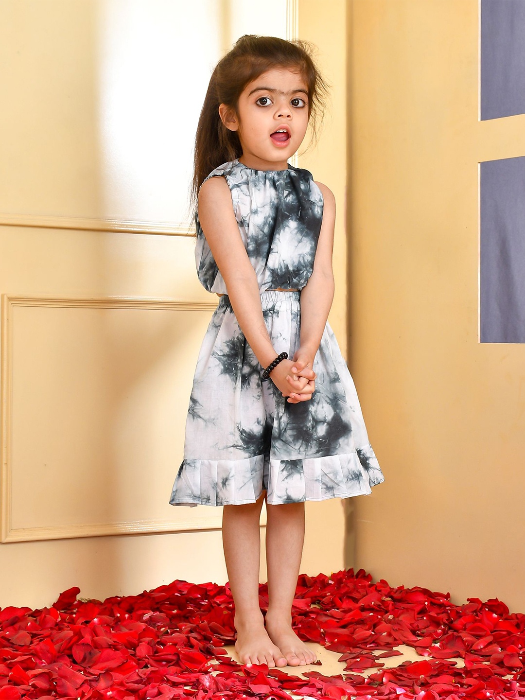 

Rangpur Girls Tie & Dyed Pure Cotton Top with Skirt, White