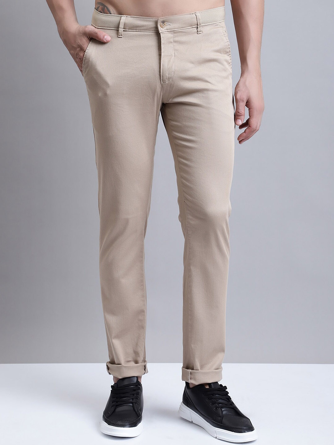 

Cantabil Men Mid-Rise Comfort Trousers, Khaki