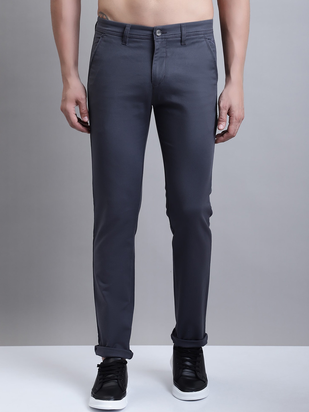 

Cantabil Men Mid-Rise Comfort Chinos Trousers, Grey