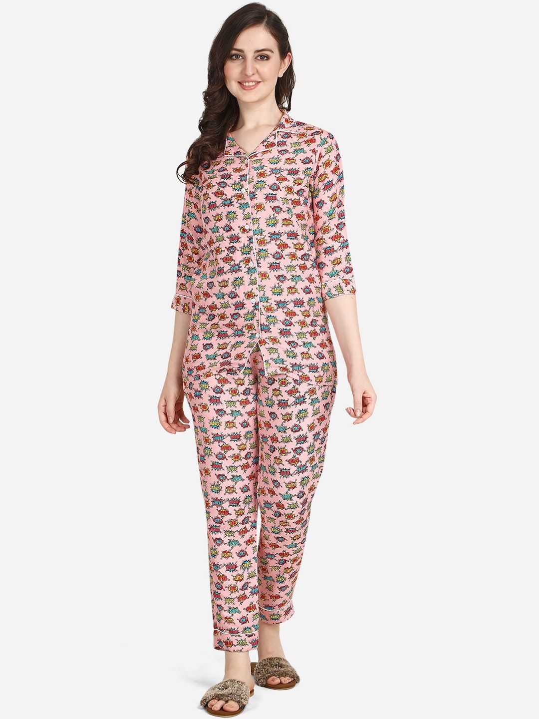 

Berrylicious Typography Printed Night suit, Pink