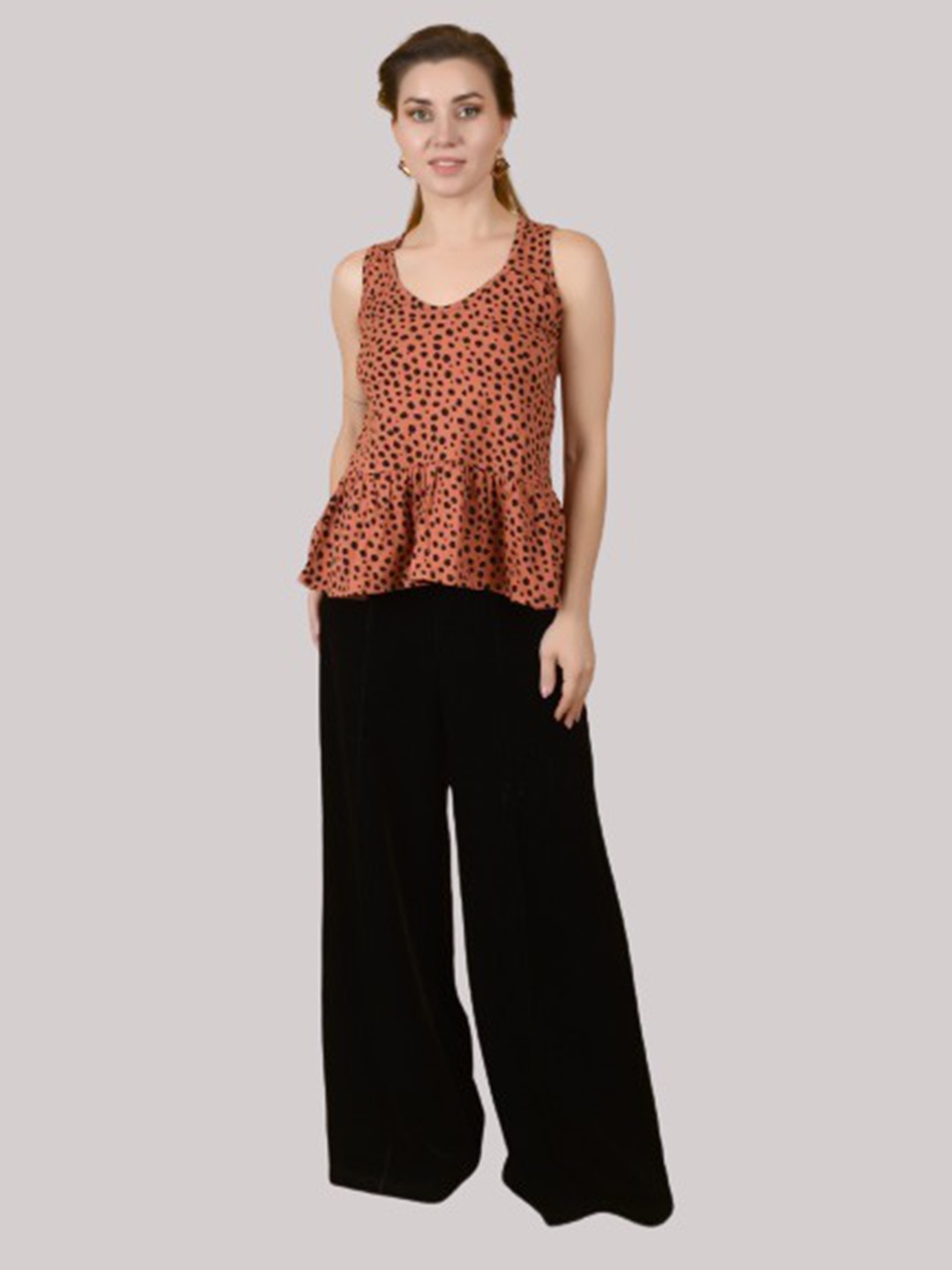 

FLAWLESS Animal Printed Cotton Peplum Top, Brown