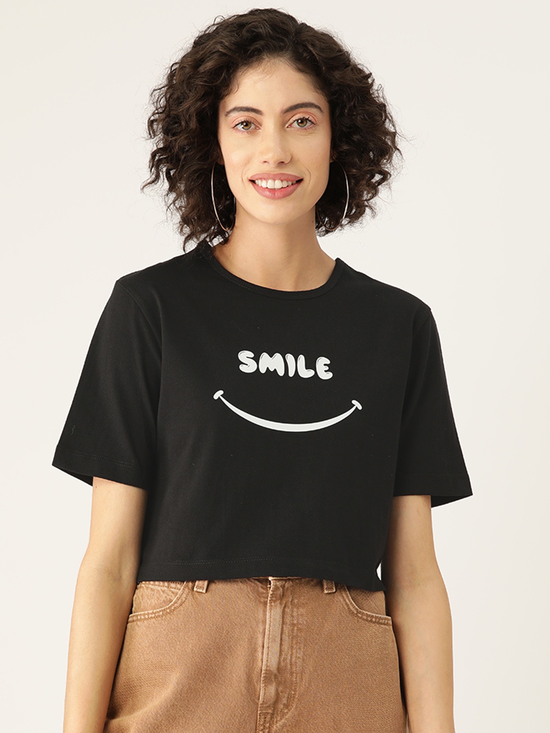 

Slenor Women Typography Printed Regular Fit Crop T-shirt, Black
