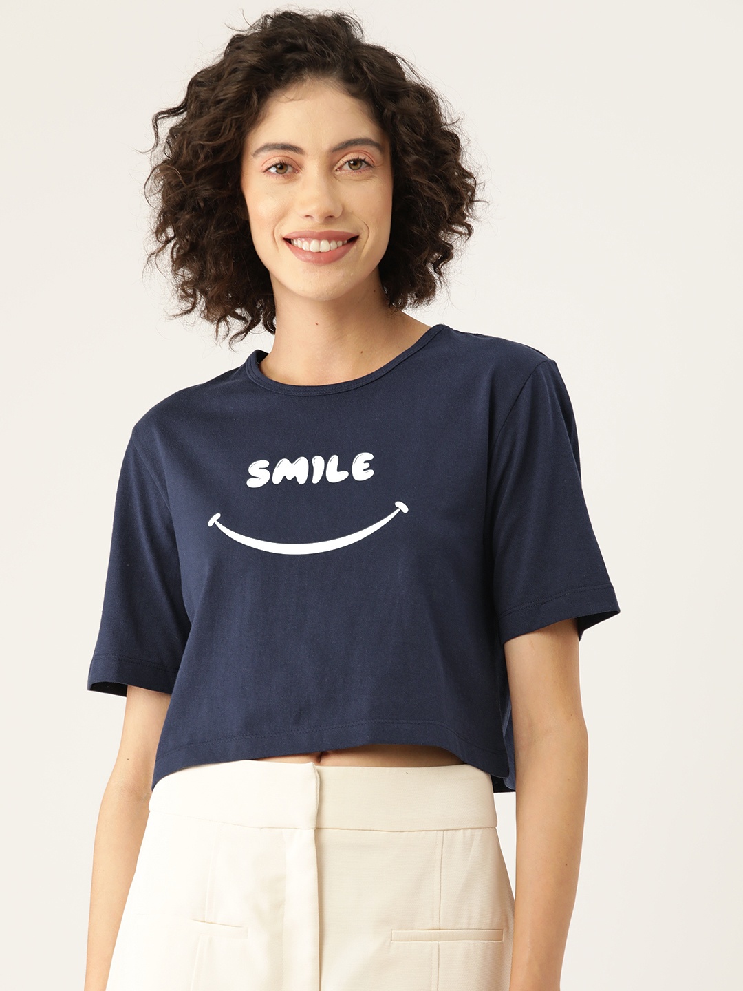 

Slenor Women Graphic Printed Crop T-shirt, Navy blue