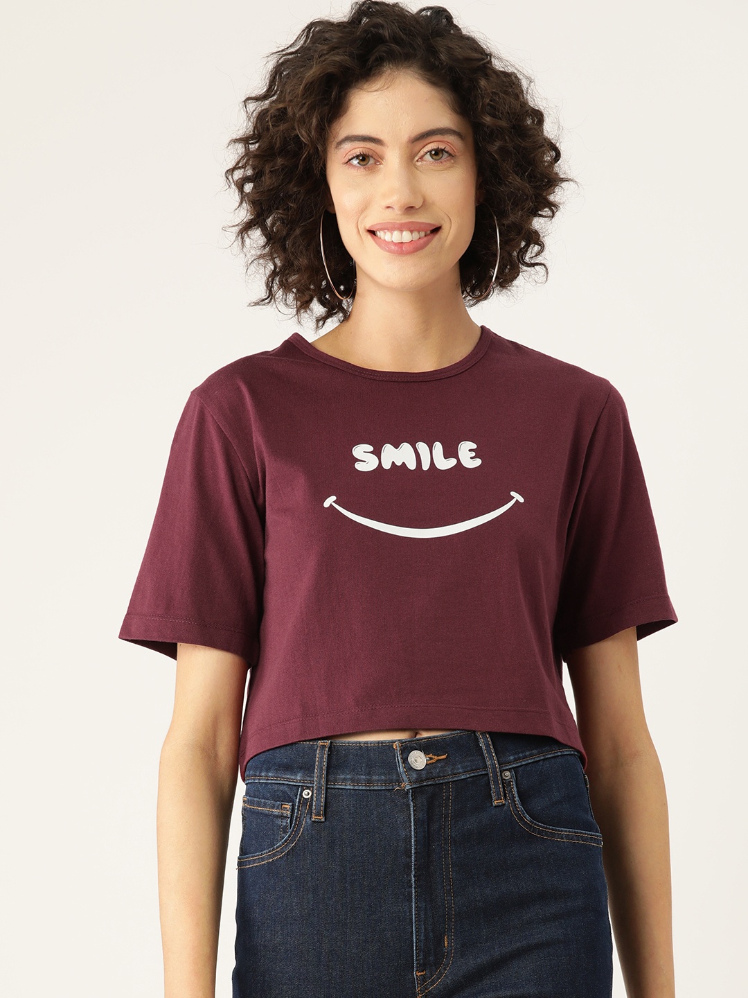 

Slenor Women Graphic Printed Crop T-shirt, Maroon