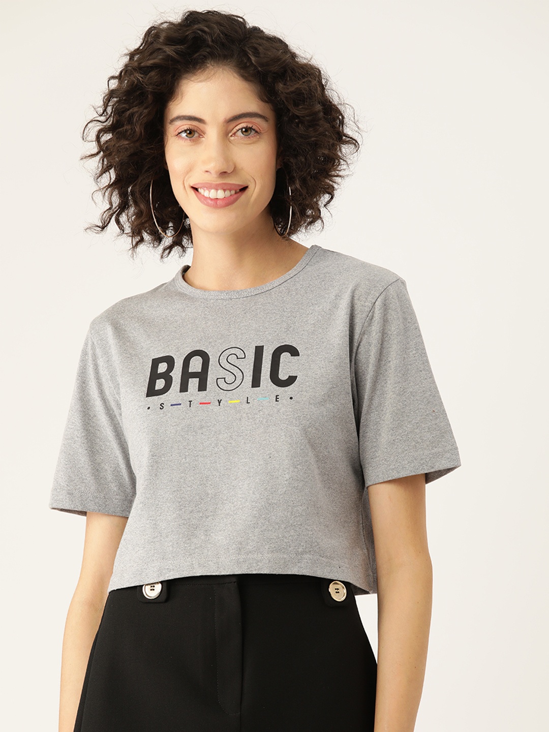 

Slenor Women Graphic Printed Crop T-shirt, Grey