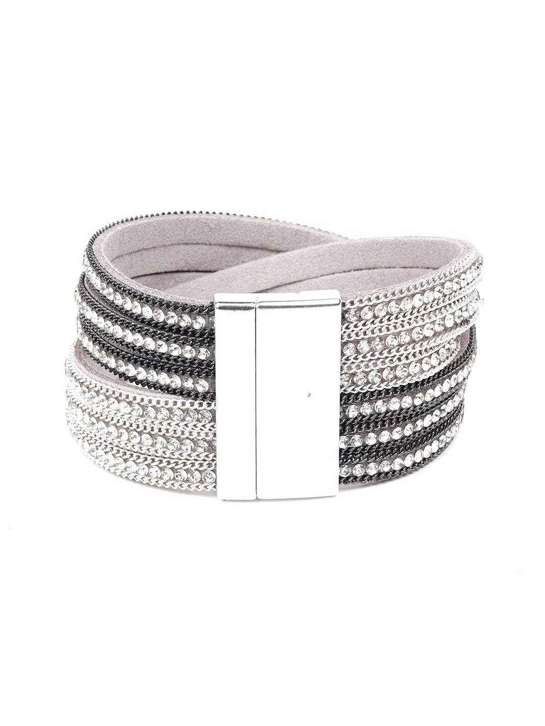 

ODETTE Women Silver-Plated Stone Studded Cuff Bracelet
