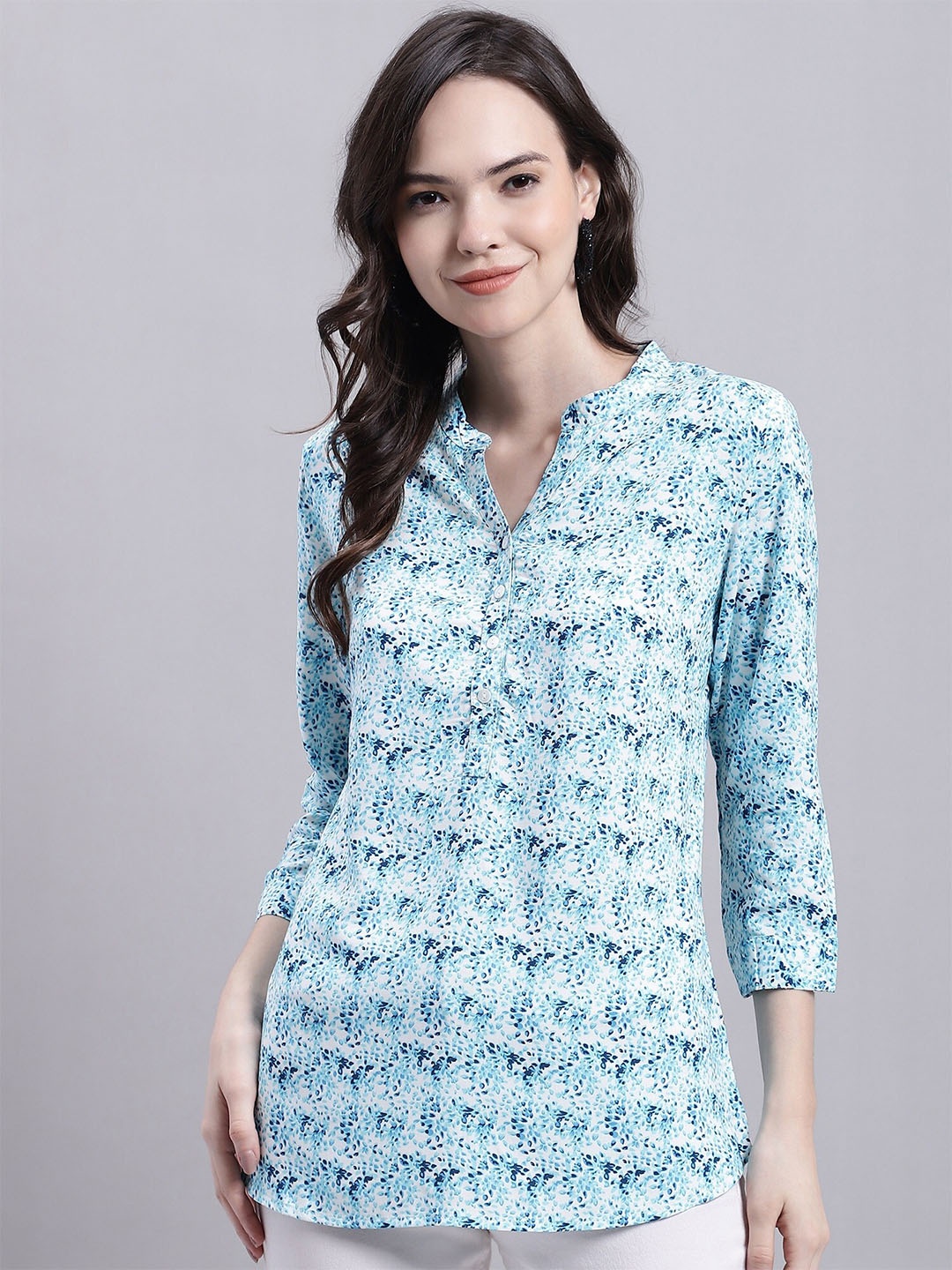 

Cantabil Mandarin Collar Printed Tunic, White