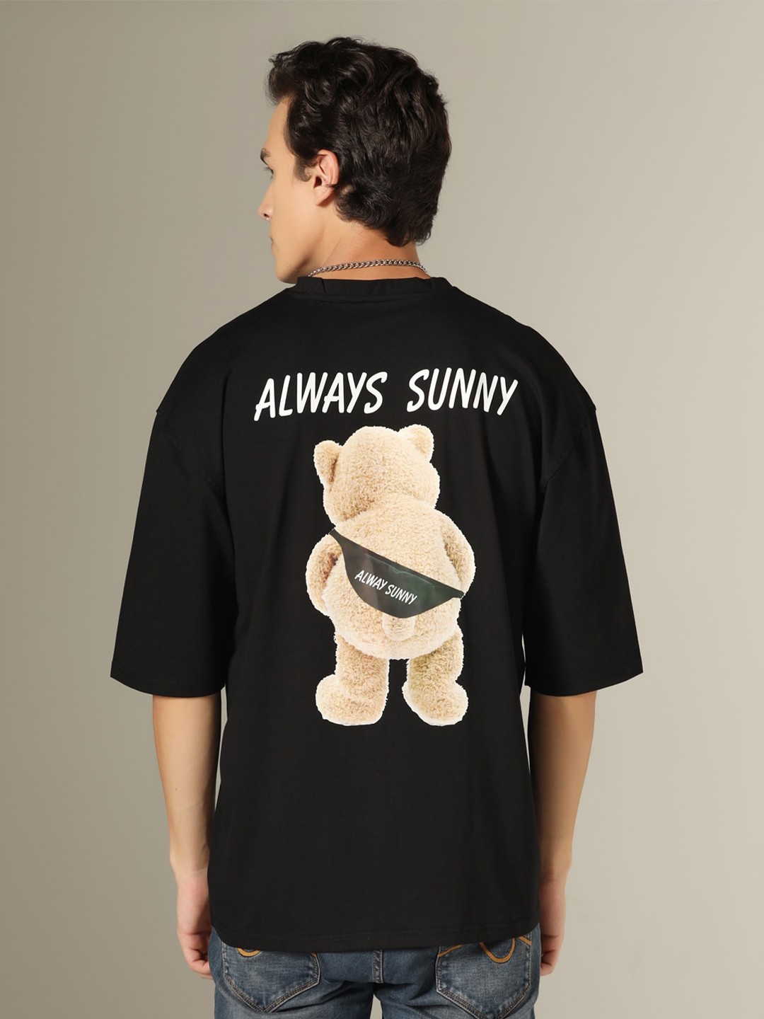 

INKKR Graphic Printed Round Neck Cotton Oversized T-shirt, Black
