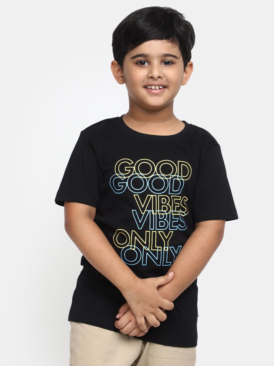 

V-Mart Boys Typography Printed Round Neck Cotton T-shirt, Black