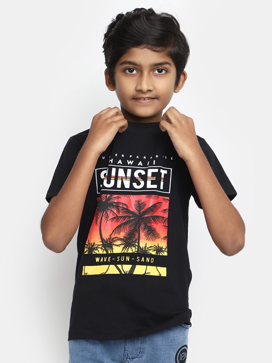 

V-Mart Boys Graphic Printed Cotton Casual T-shirt, Black