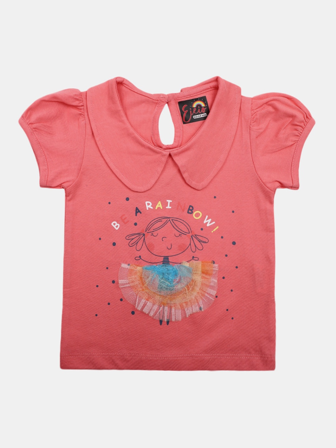 

V-Mart Infants Girls Graphic Printed Peter Pan Collar Cotton T-shirt, Pink