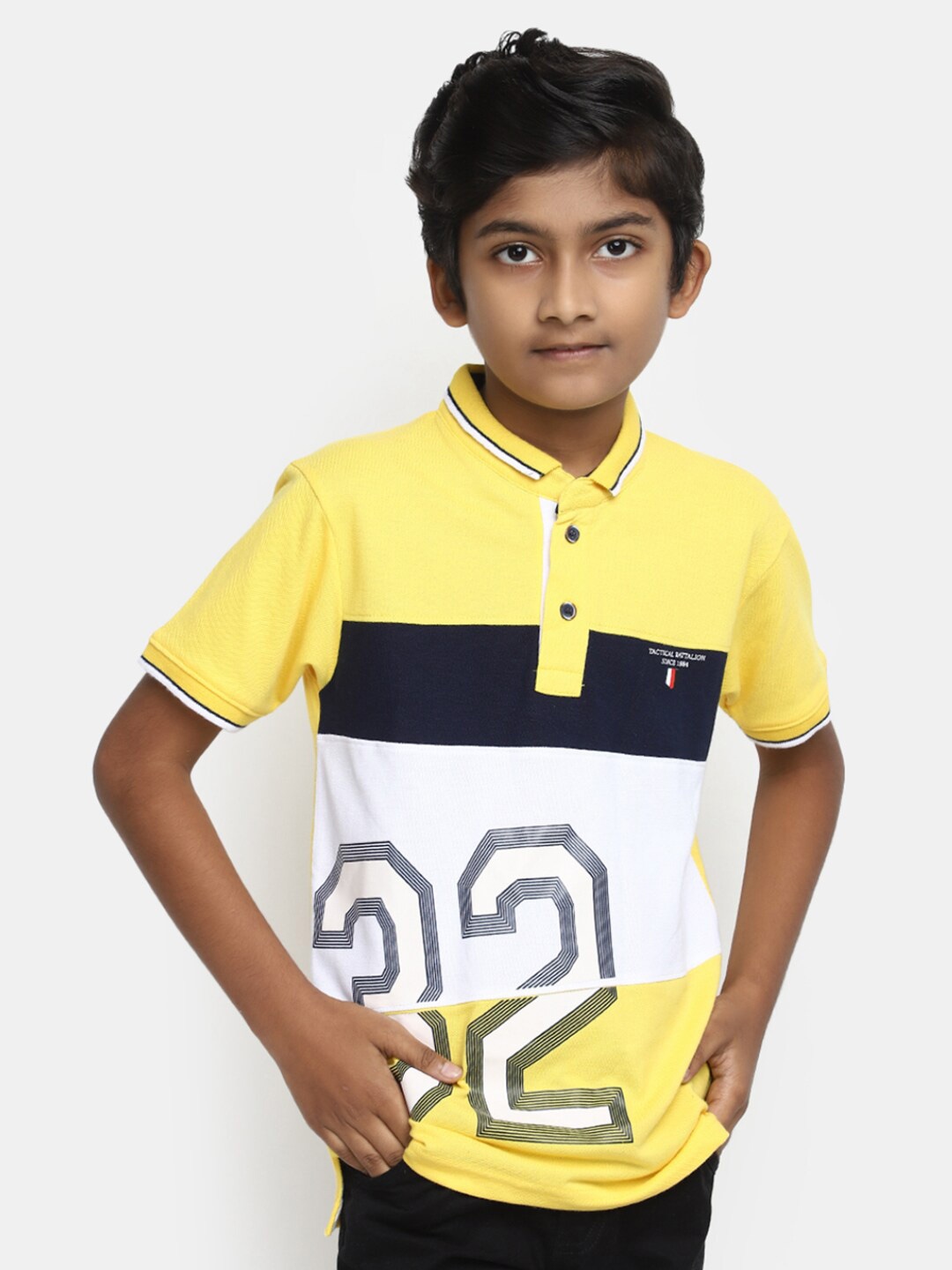 

V-Mart Boys Colourblocked Polo Collar Cotton T-shirt, Yellow
