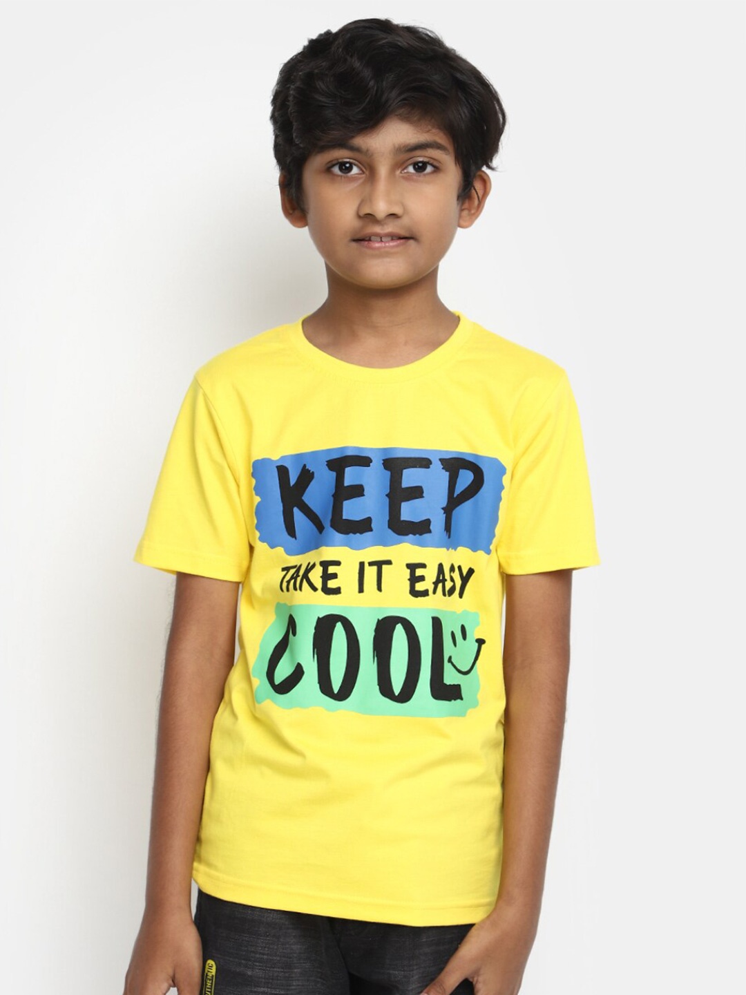 

V-Mart Boys Typography Printed Cotton T-shirt, Yellow