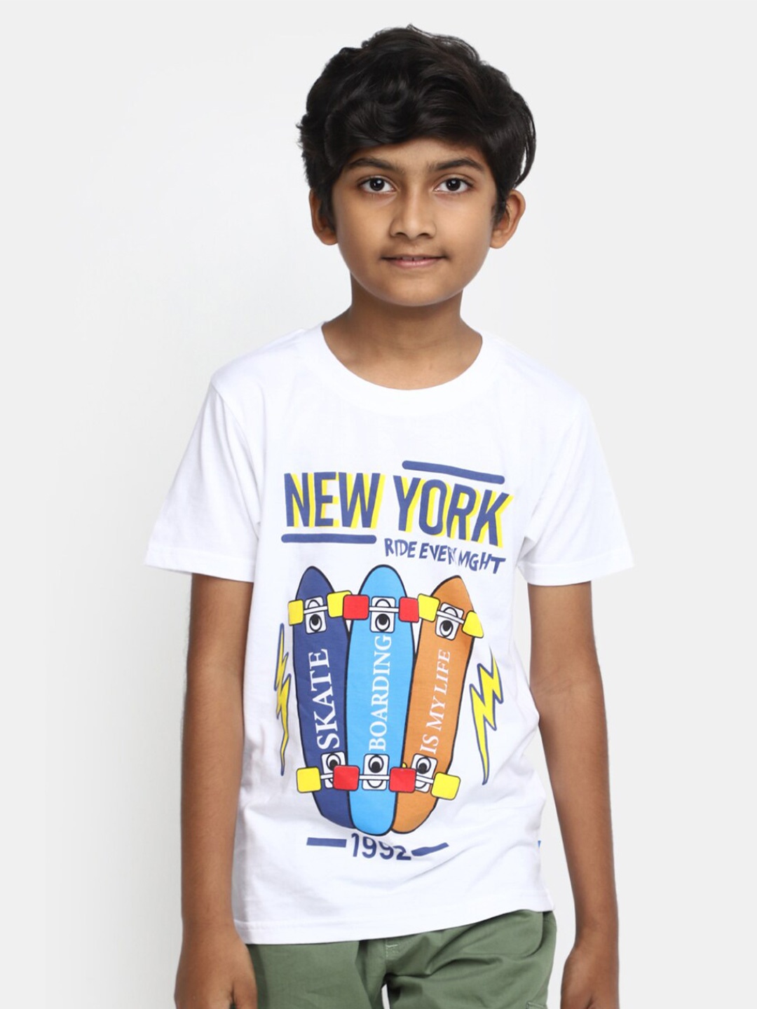 

V-Mart Boys Typography Printed Cotton T-shirt, White