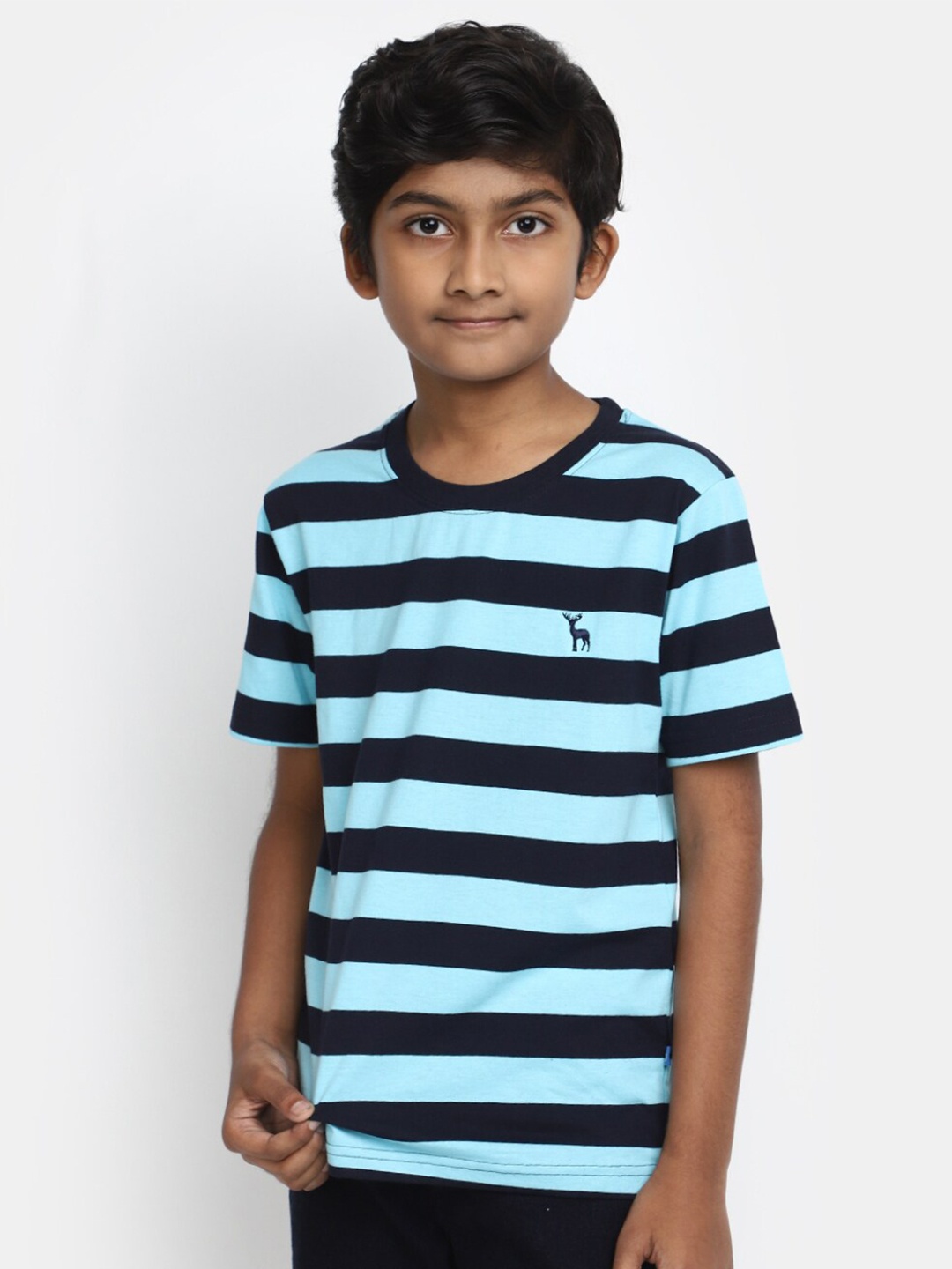

V-Mart Boys Striped Round Neck Cotton T-shirt, Blue