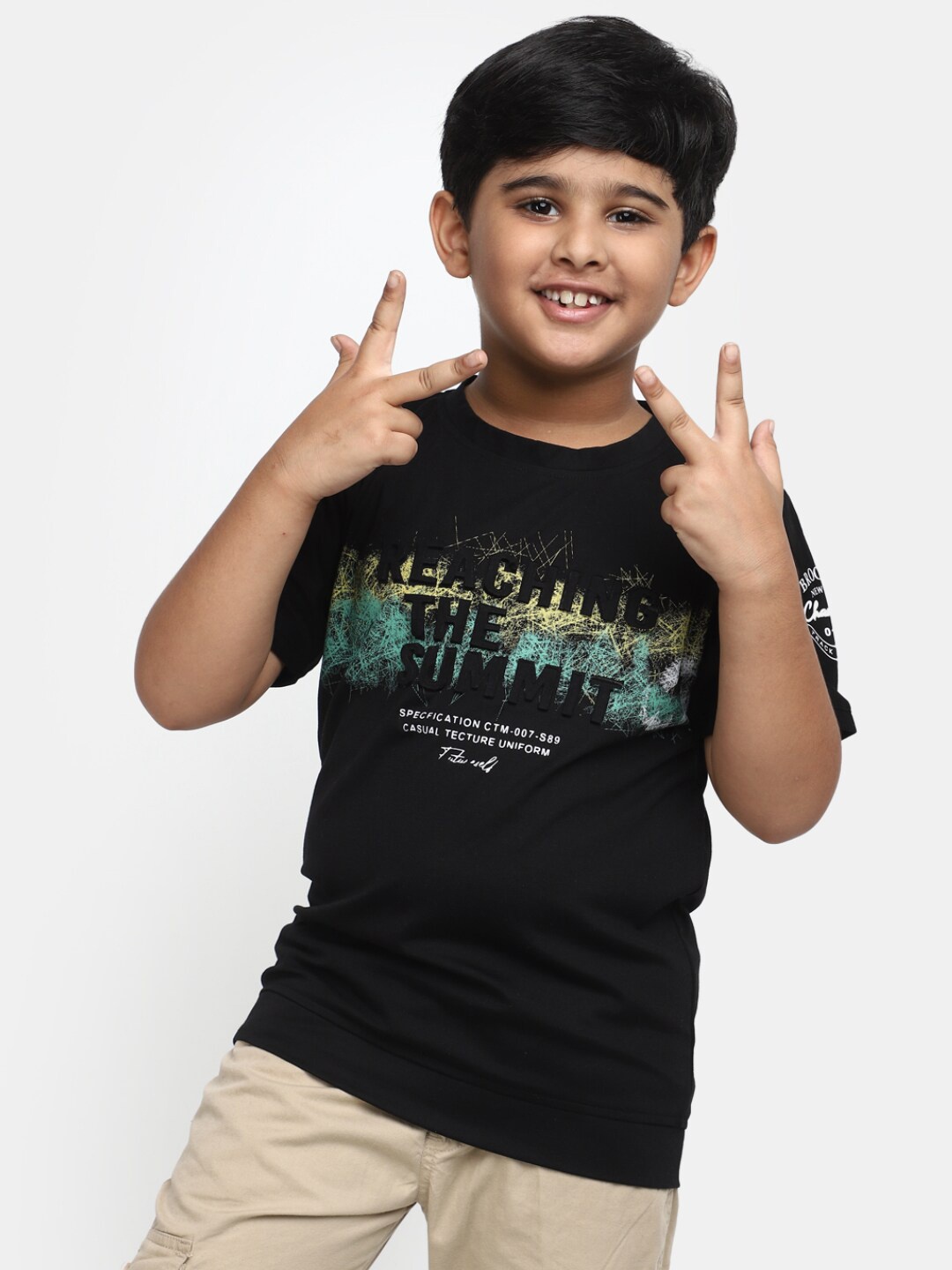 

V-Mart Boys Typography Printed Applique Detail Cotton Casual T-shirt, Black