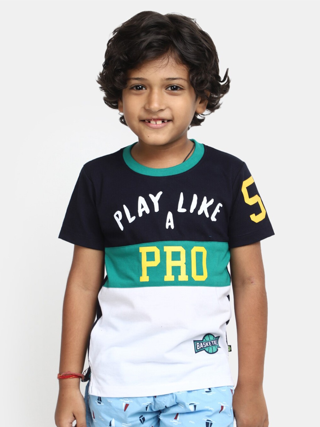 V-Mart Boys Typography Printed Round Neck Cotton Regular Fit T-shirt, Navy blue