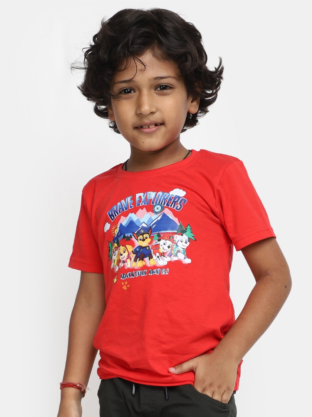 

V-Mart Boys Graphic Printed Cotton Casual T-shirt, Red