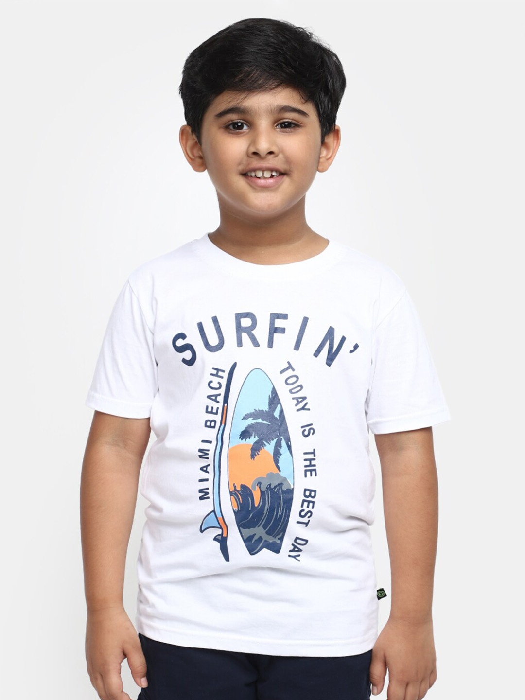 V-Mart Boys Typography Printed Round Neck Cotton T-shirt, White