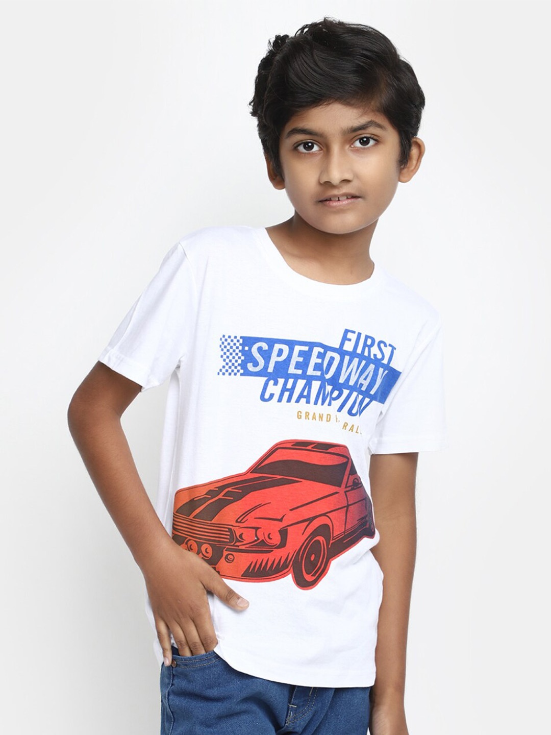 V-Mart Boys Graphic Printed Cotton Casual T-shirt, White
