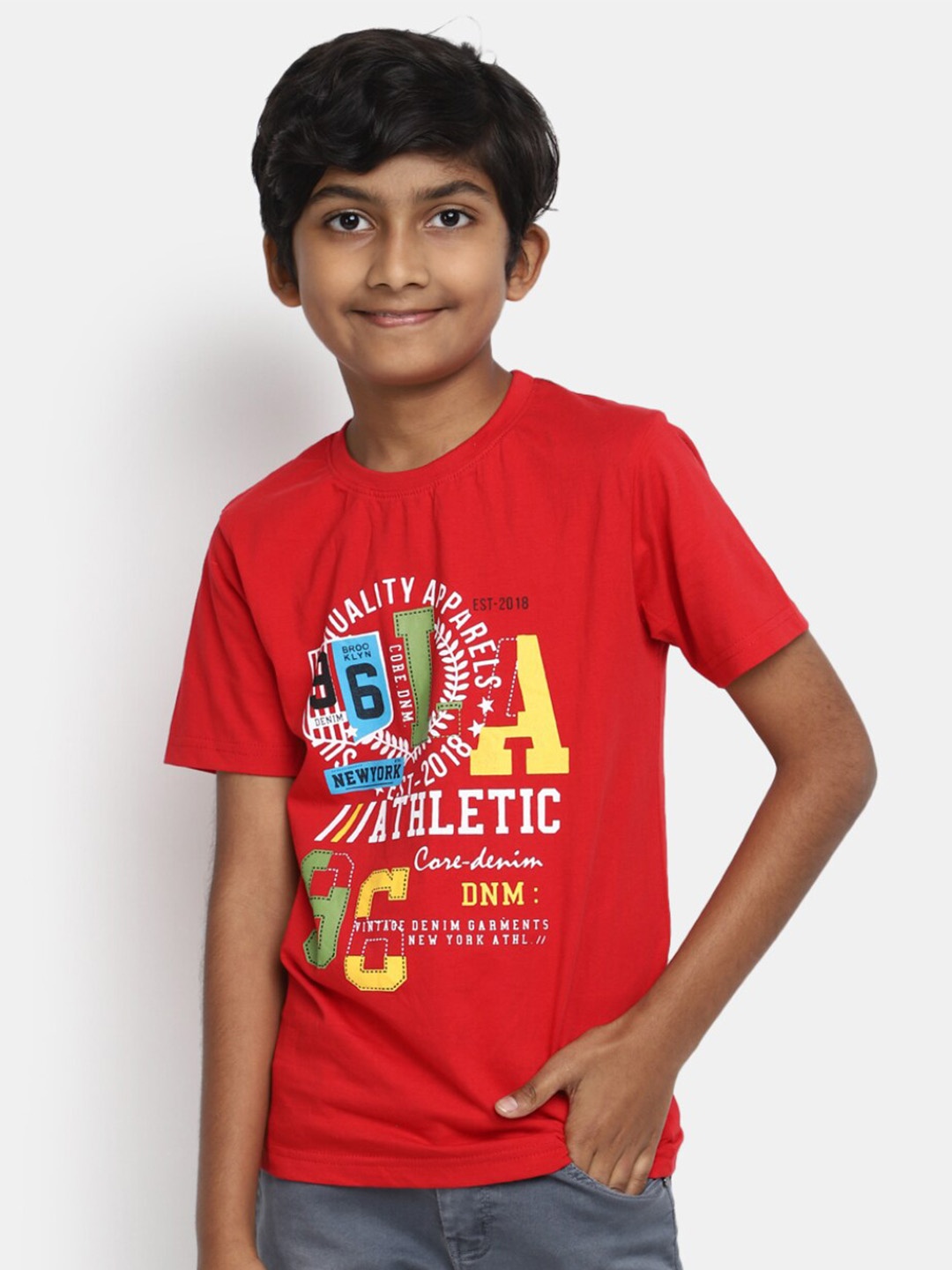 

V-Mart Boys Graphic Printed Cotton Casual T-shirt, Red