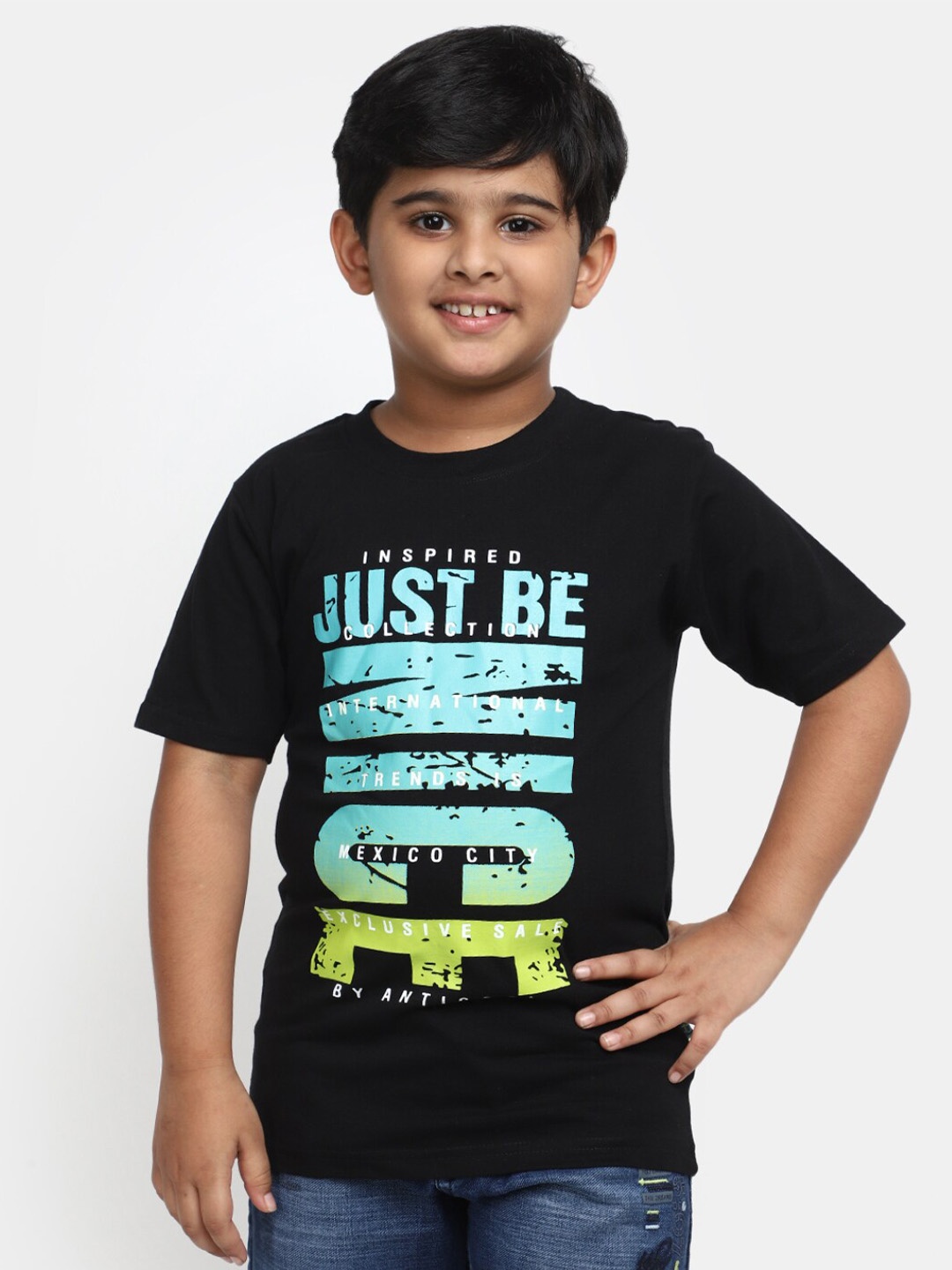 V-Mart Boys Typography Printed Cotton T-Shirt, Black