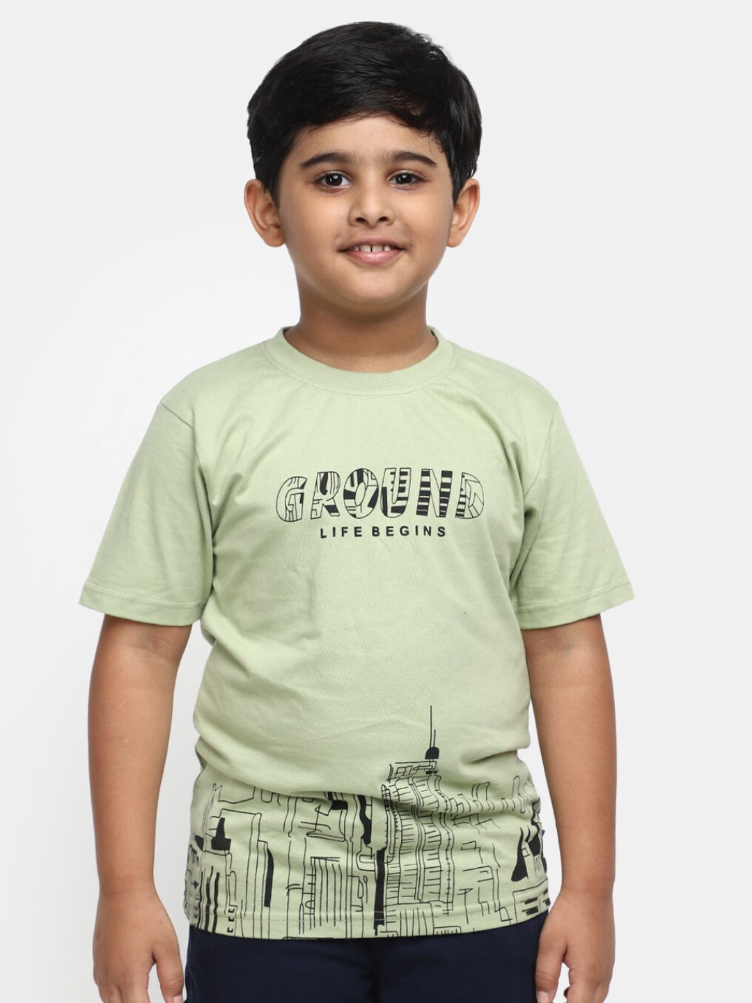 

V-Mart Boys Typography Printed Cotton Casual T-shirt, Green