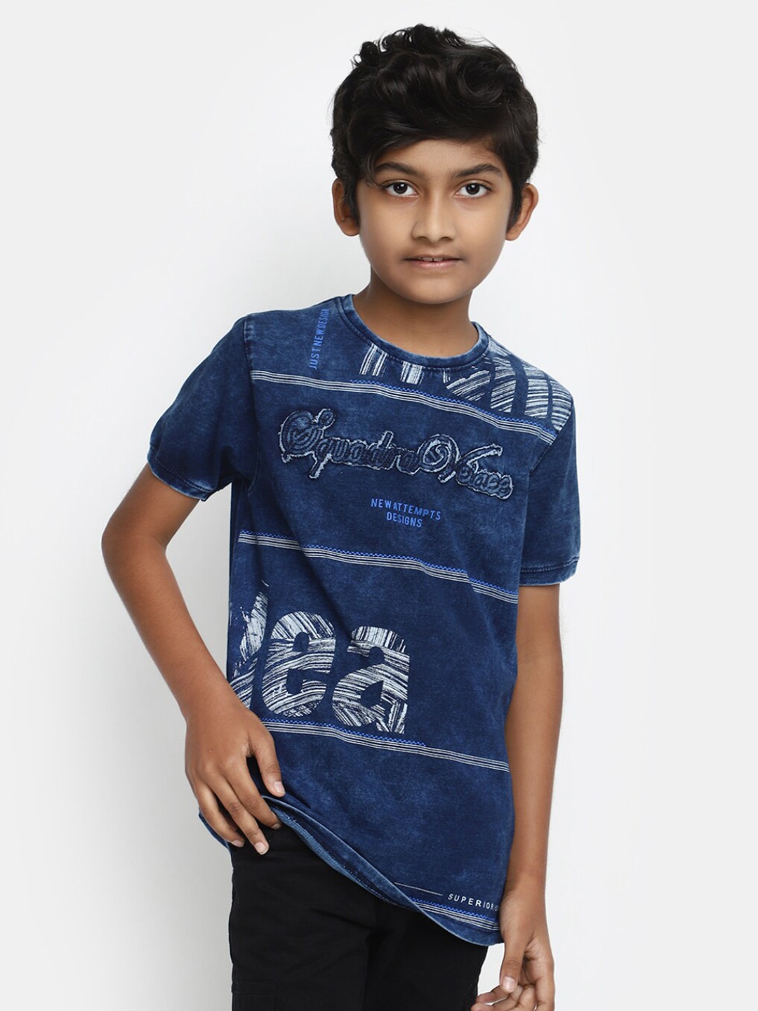 

V-Mart Boys Typography Printed Round Neck Cotton Regular T-shirt, Blue