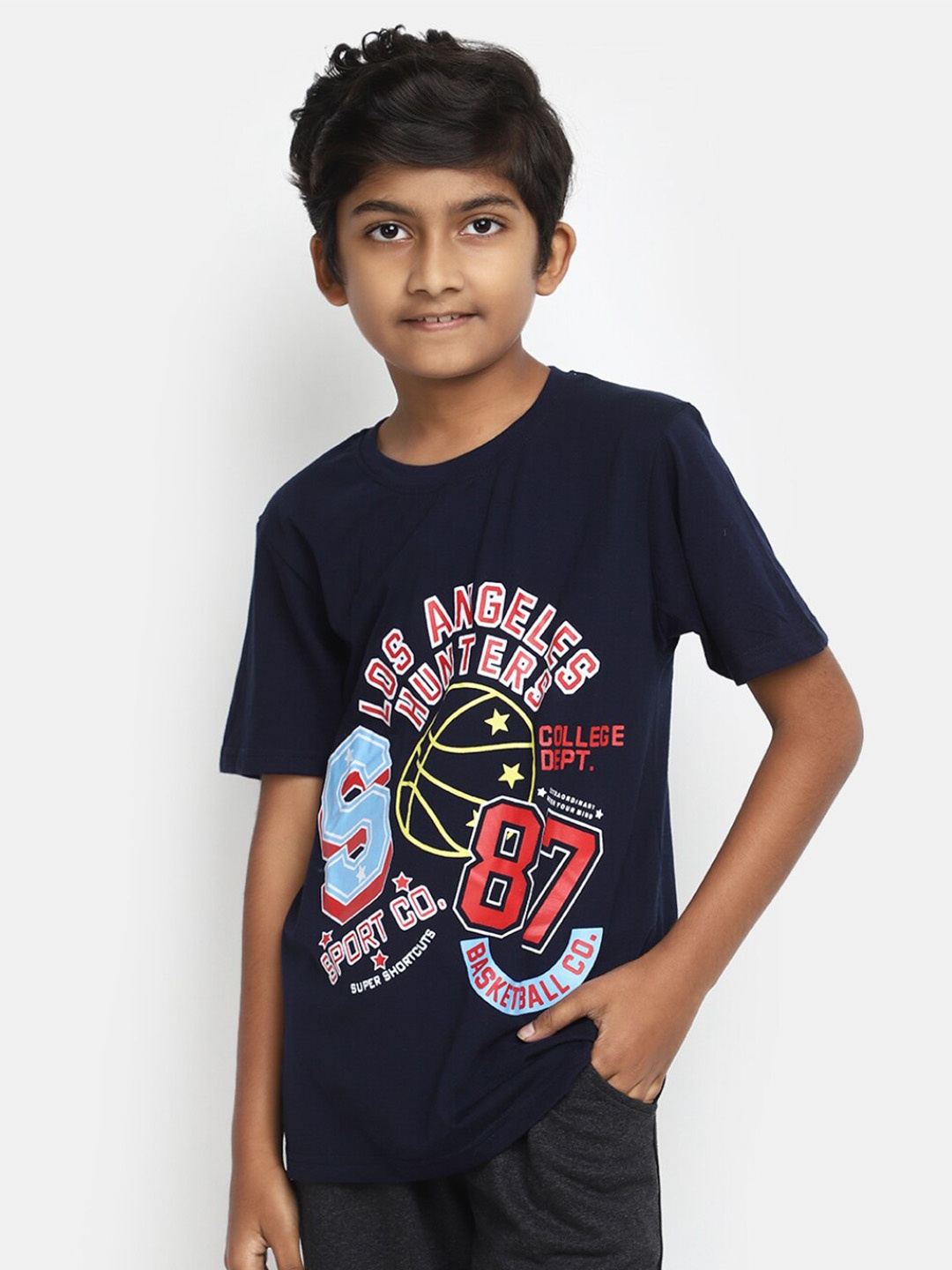 

V-Mart Boys Typography Printed Round Neck Cotton T-shirt, Navy blue