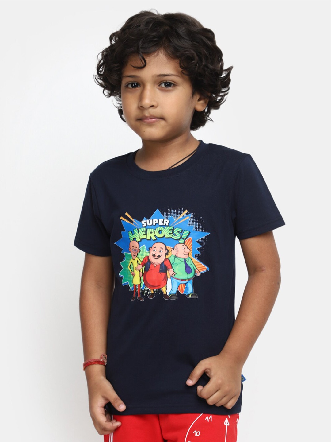 

V-Mart Boys Motu Patlu Printed Cotton T-shirt, Navy blue