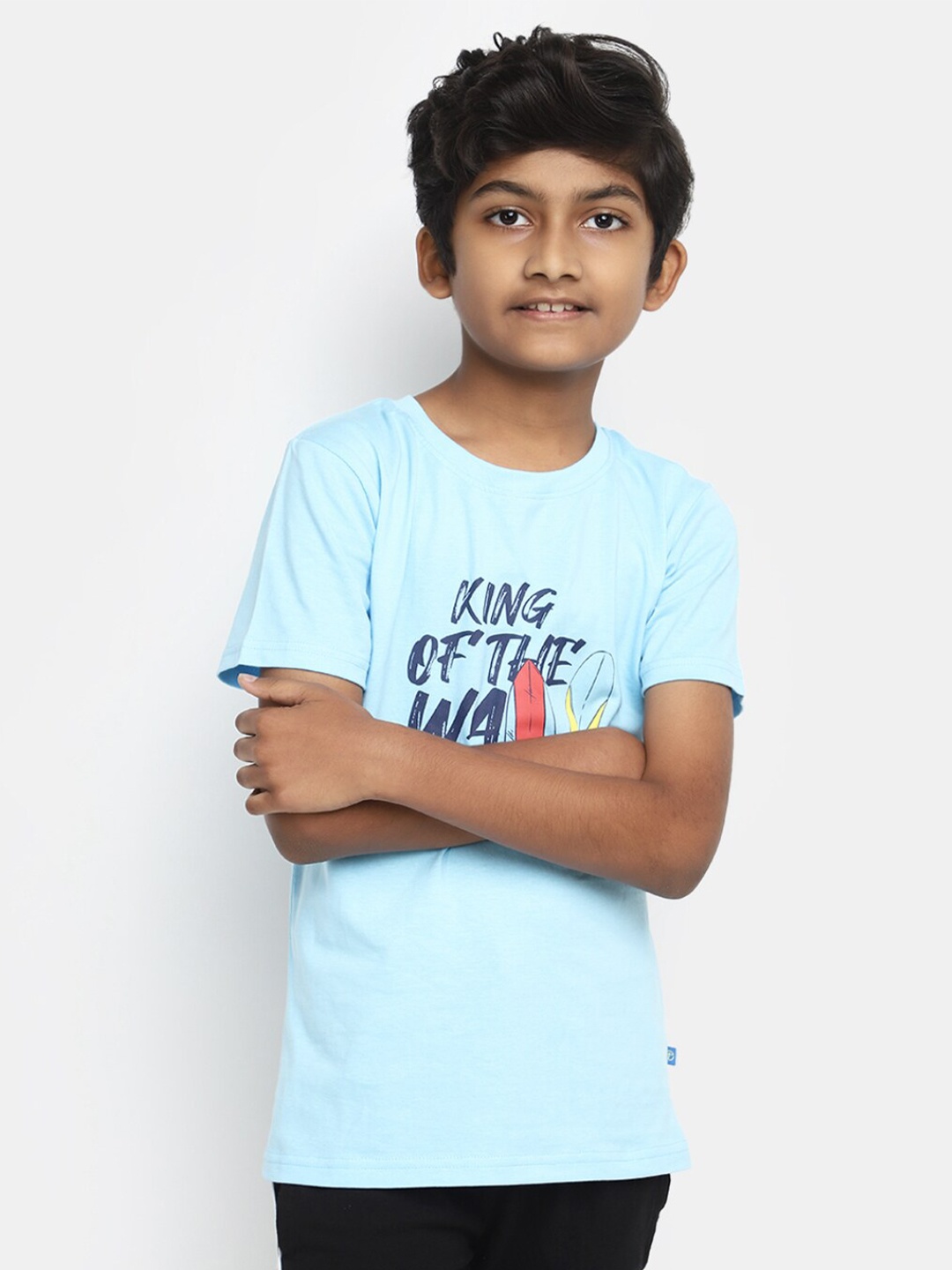 V-Mart Boys Typography Printed Cotton Casual T-shirt, Blue