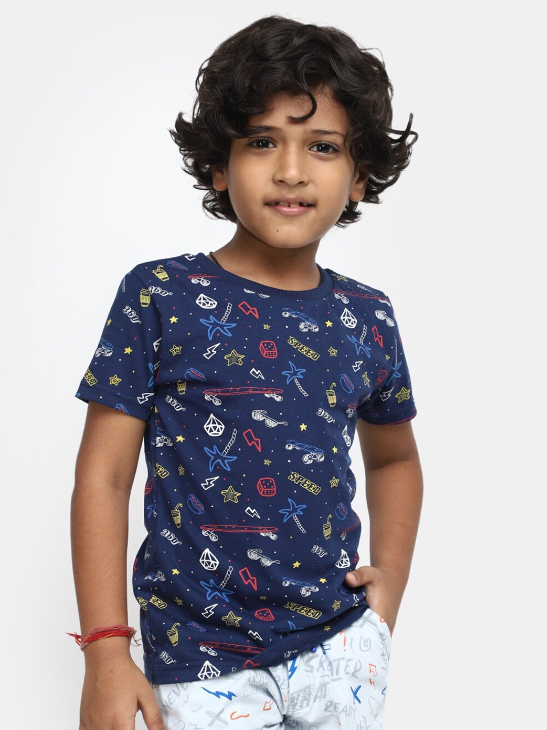 

V-Mart Boys Conversational Printed Round Neck Cotton T-shirt, Blue