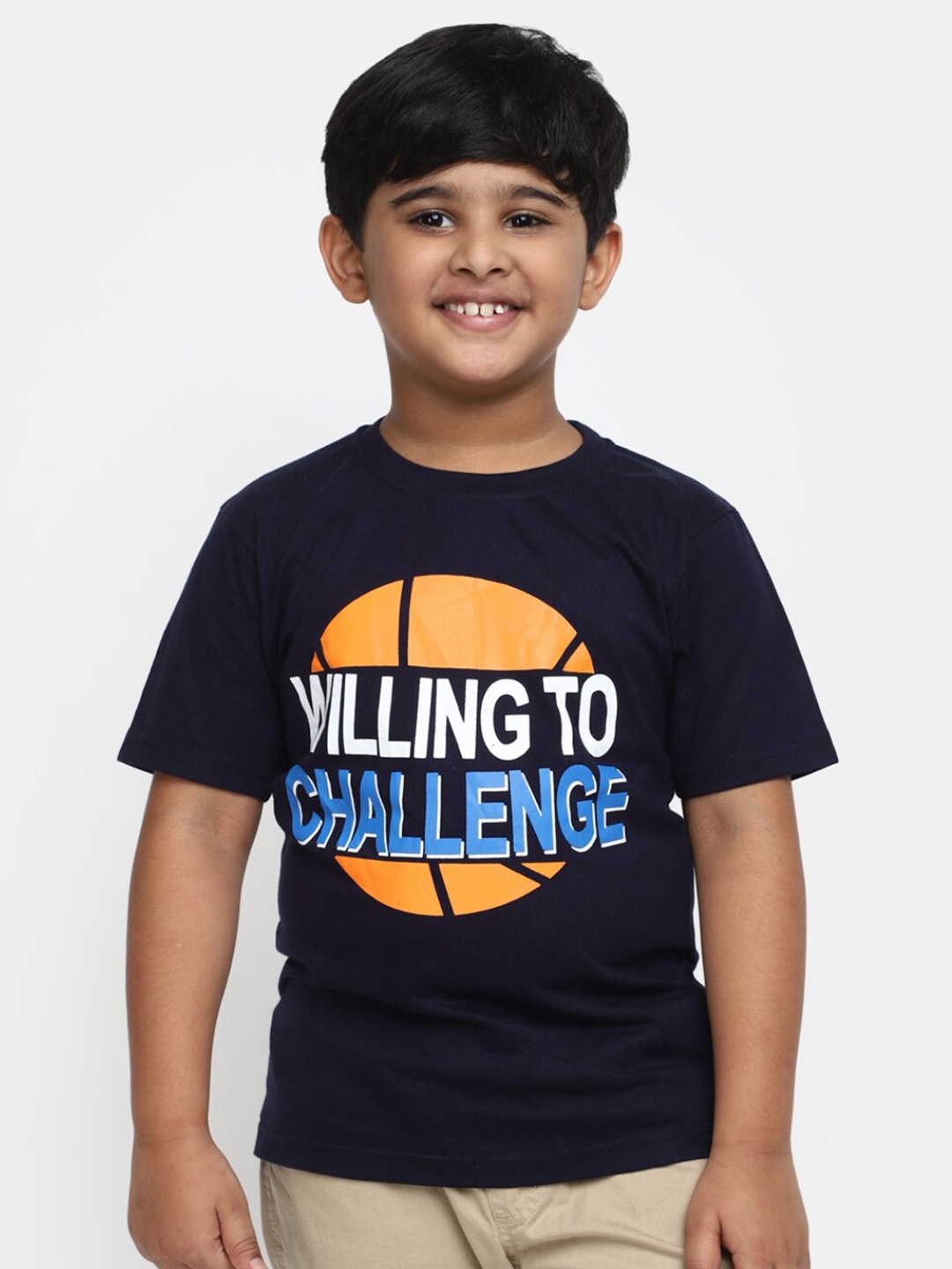 V-Mart Boys Typography Printed Round Neck Cotton Regular T-shirt, Blue