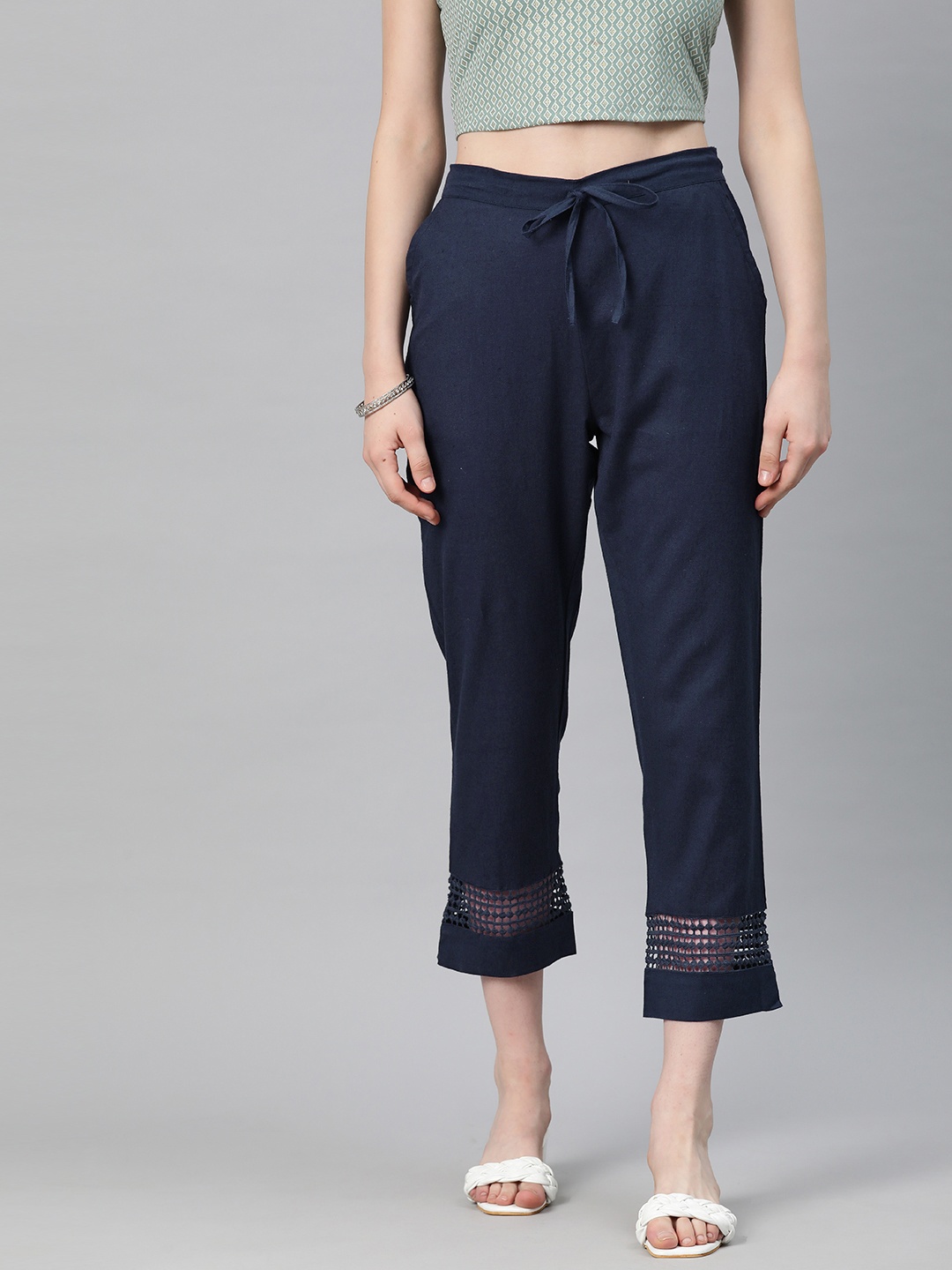 

Readiprint Women Easy Wash Cotton Trousers, Navy blue