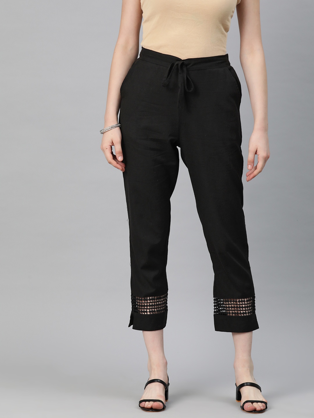 Readiprint Women Easy Wash Cotton Trousers, Black