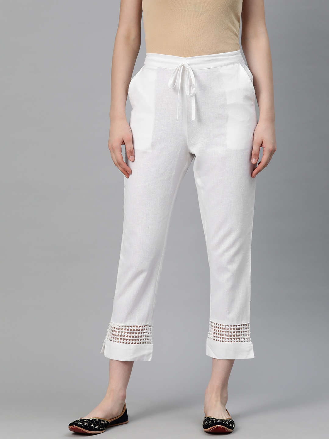 

Readiprint Women Easy Wash Cotton Trousers, White