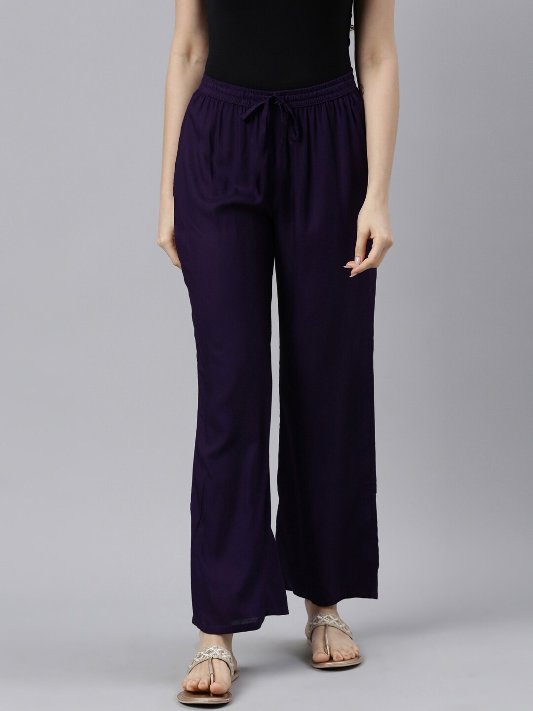 

Souchii Women Mid Rise Straight Ethnic Palazzos, Navy blue
